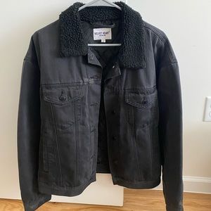 VELVET HEART DENIM JACKET WITH FUR COLLAR